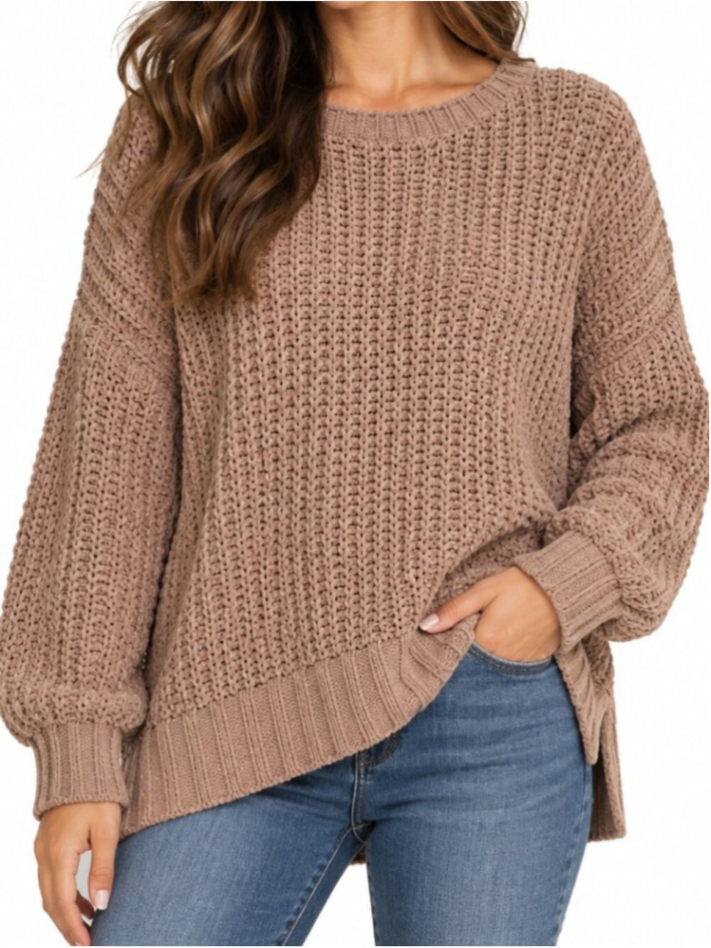 AMERICAN EAGLE AEO Chunky Chenille Knit Sweater Brown Tan Small Oversized Cozy
